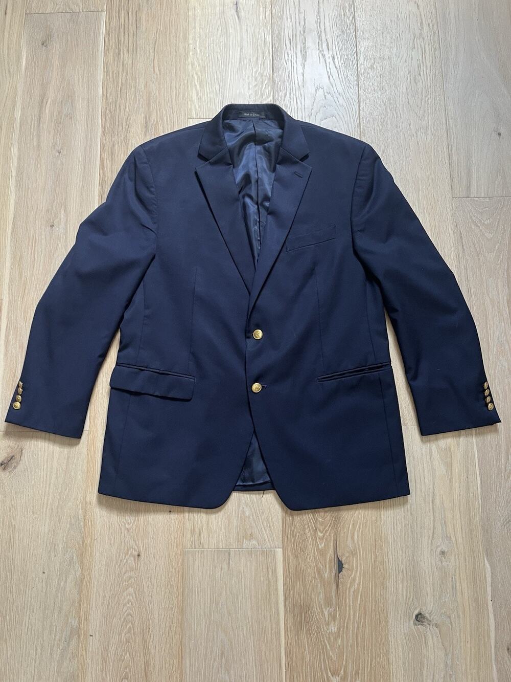 Lauren Ralph Lauren Wool Sport Coat Blazer Size 44R Navy Blue Gold Button Preppy
